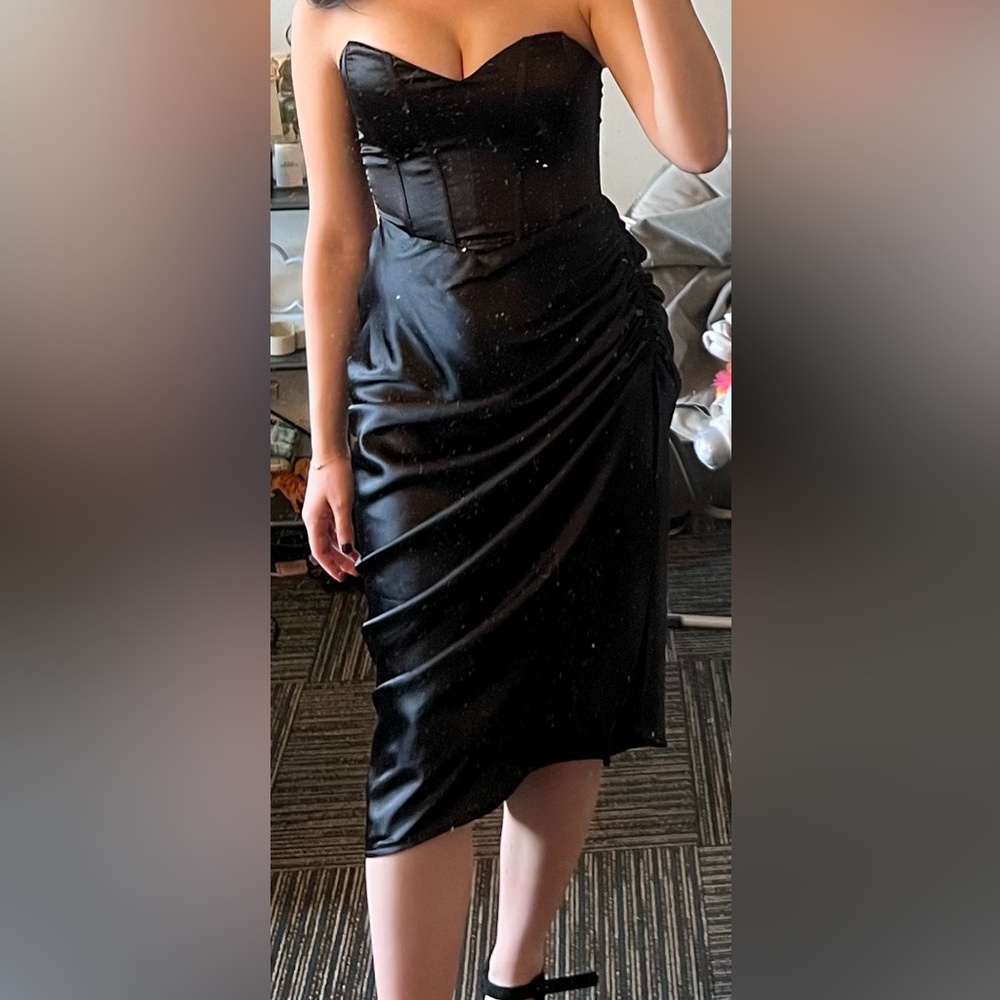 Satin Finish Black Corset Zara Dress